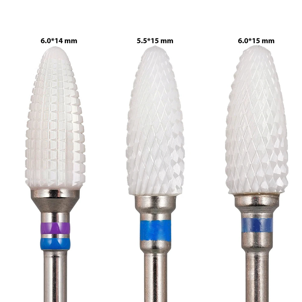 Professional Volcano Ceramic Burr 3/32" 3 in 1 Cutter Milling 2 Way Manicure Zirconia Large Barrel Nail Drill Bits Ceramic