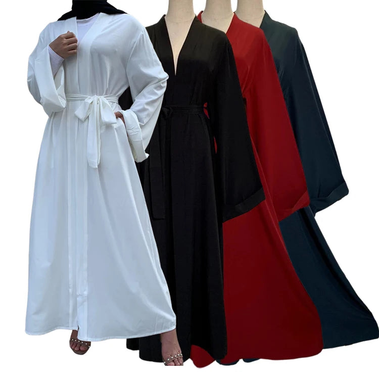 Classical Simple Style Dubai Long Sleeve Cardigan Dress Ramadan Islamic Eid Abaya Kimono Moroccan Muslim Women Dresses Abaya