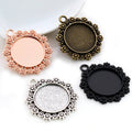 20mm Inner Size 4 Colors Plated Classic Flower Style Cabochon Base Setting Charms Pendant Blank Bezel Tray