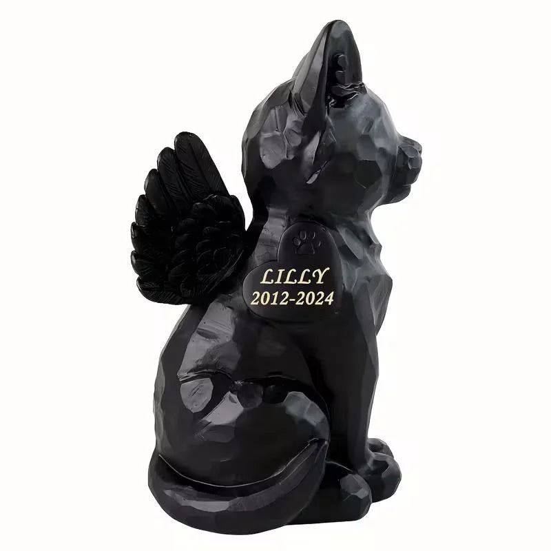 Black Geometric Winged Cat-shaped Resin Decorative Statue Hand-painted Artistic Design Holiday Ornament Fashion for Home