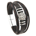 X181 Wholesale Fashion Men's Multi-Layer Magnetic PU Leather Braided Bracelet Round Stainless Steel Tree Pattern Buckle Bangle