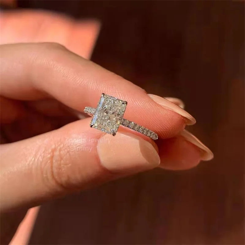 Custom 14k Gold Sparkle Luxury Wedding Style VVS 3CT Gorgeous Brilliant Cut Radiant Moissanite Engagement Ring Women Bride
