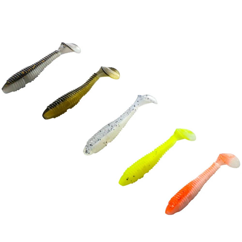 Newbility 60mm 1.5g PVC Soft Worm Bait Ribbed Design Proven Color Artificial T-tail Fishing Lure