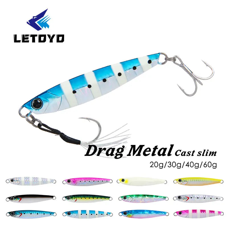 LETOYO DRAG METAL Cast Slim Metal Jig 3D Print Artificial Bait Boat Fishing Jigging Lure 20/30/40/60g Slow Pitch Hard Bait