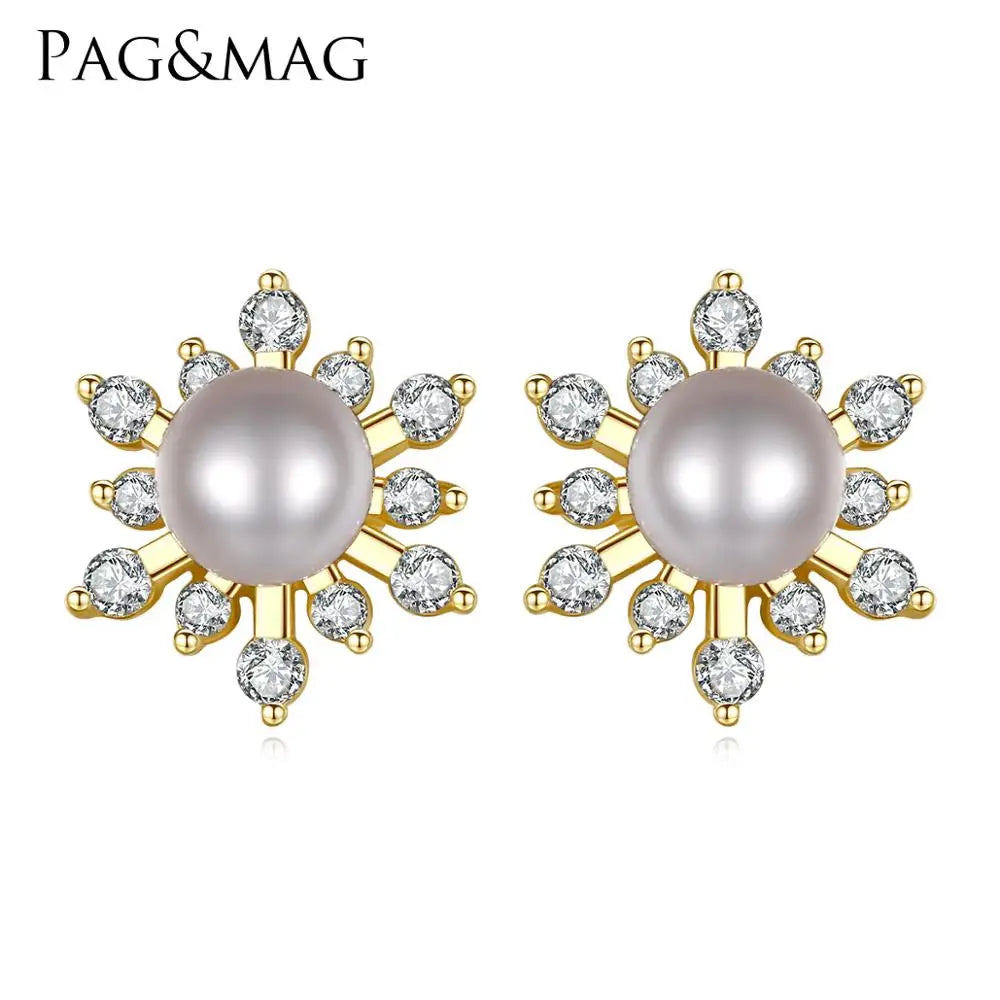 PAG&MAG Factory Wholesale Girl Gift Natural Pearl Sterling Silver Women Stud Earrings