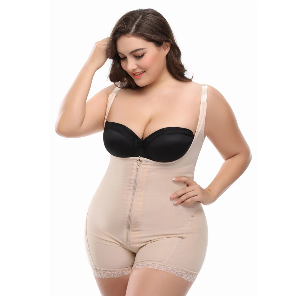 S-6XL Private Label Breathable Plus Size Body Control Shapers Front Hooks Tummy Slimming Women Crotchless Shapewear