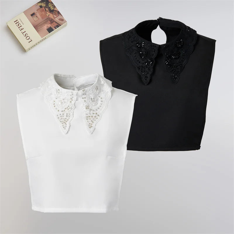 Wholesale Handmade Beaded Lace Detachable Collar Fashion Shirt Decoration Chiffon Stylish Elegant Fake Collar