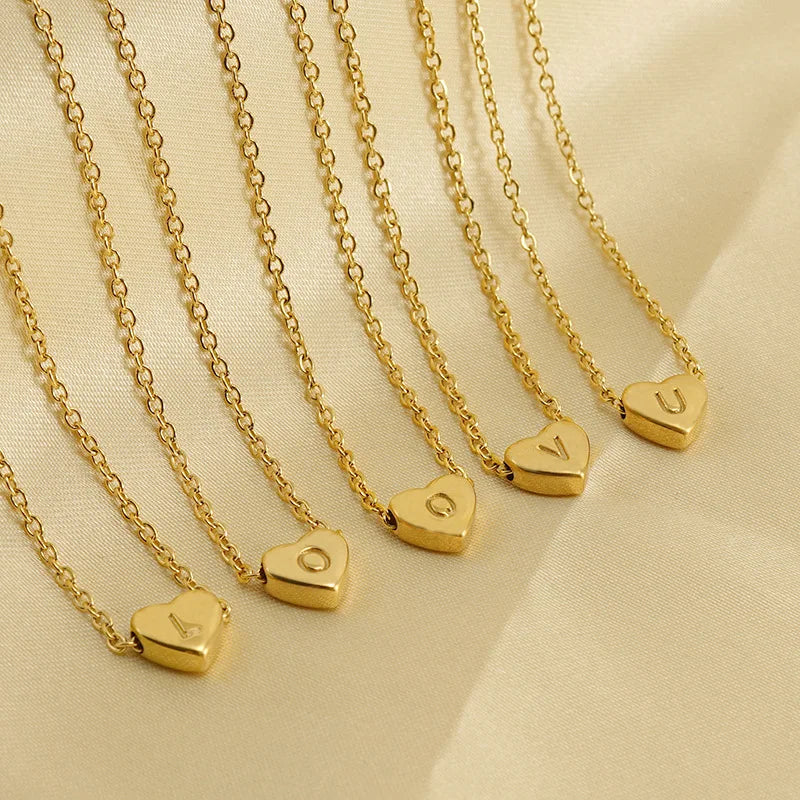 Wholesale No Fade 18k Gold Stainless Steel Simple Fashion Jewelry Peach Heart Love English Letter Necklace