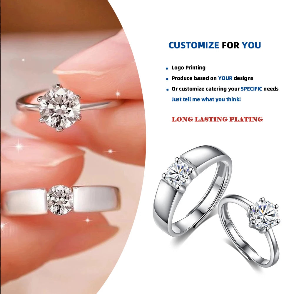 D5211 Hot S925 Pure Silver Open Adjustable Rings Classic Style Wedding Couple Love Jewelry for Party Engagement for Men Women