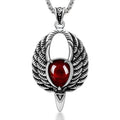 Gothic Style Inlaid Garnet Opal Sweater Chain Necklace Pendant Big Bird Garnet Fashion Natural Stone Fine Pendants with Wings