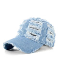 2024 Vintage Wash Cotton Denim Distressed 6-Panel Baseball Dad Hat Sporty Unisex Wholesale Custom 3D Hand Embroidery Puff