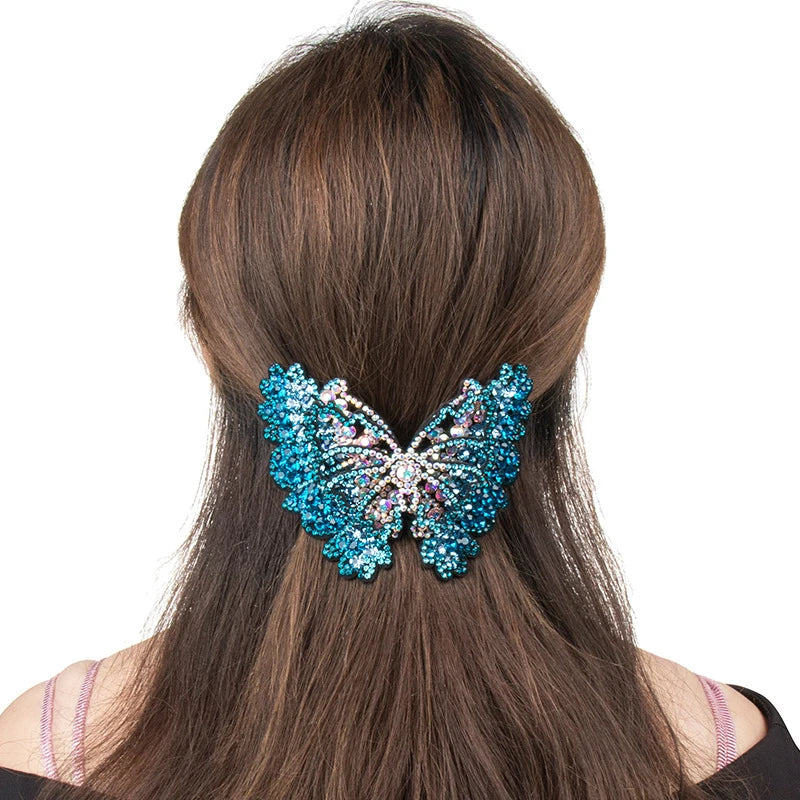 HX-129 Big Butterfly Women Hair Clips Lady Crystal Hairpins Trendy Rhinestone Barrettes
