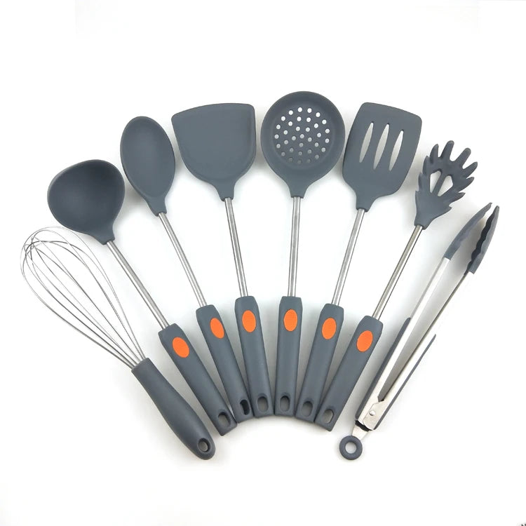 Luxury New Rubber Handle Stocked 8pcs Silicone Cooking Utensil Set