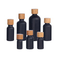 Matte Black Glass Empty Cosmetic Body Oil Bottles with Bamboo Wood Lid Dropper Plug 50ml 30ml Screen Printed