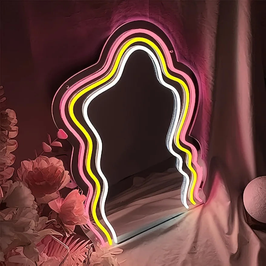Winbo Custom Infinity Neon Light Wavy Mirror Vanity Mirror With Led Lights Indoor Mirror Acrylic Led Neon Sign Custom LED Sign