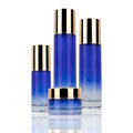 Wholesale Luxury Blue Glass Cosmetic Skincare Pump Bottle Packaging Lotion Bottles and Jars Set