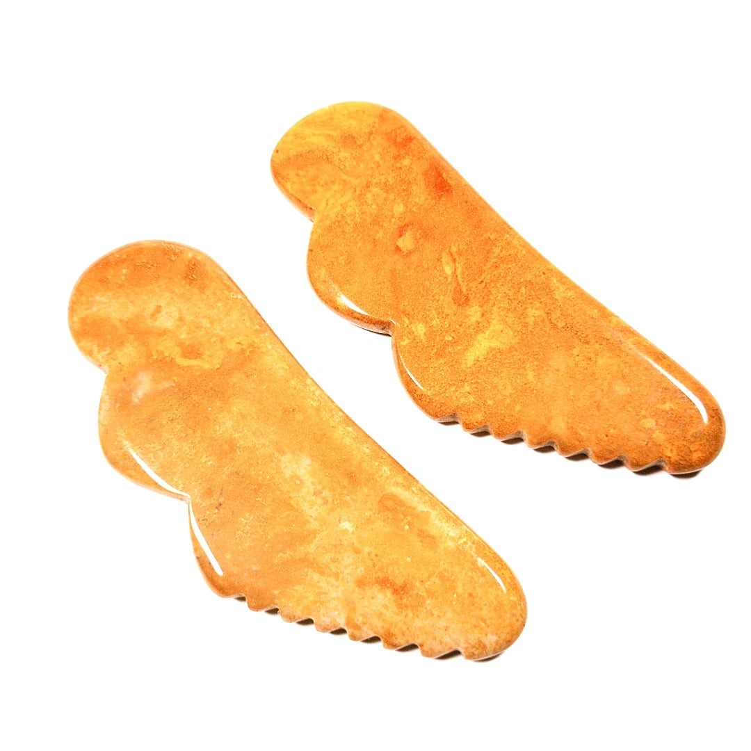 Huiying Best Present Jagged Mookaite Jasper Wing Shape Gemstone Scraping Board for Face Gua Sha SPA