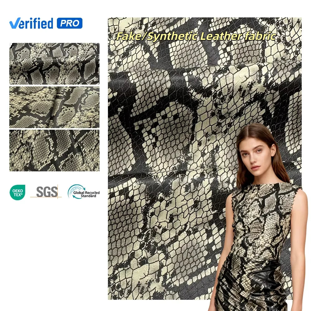 PFAS FREE Pu Leather Fabric Snake Pattern Eco Friendly 4 Way Stretch Faux Leather Garment for Skirts Customized Color