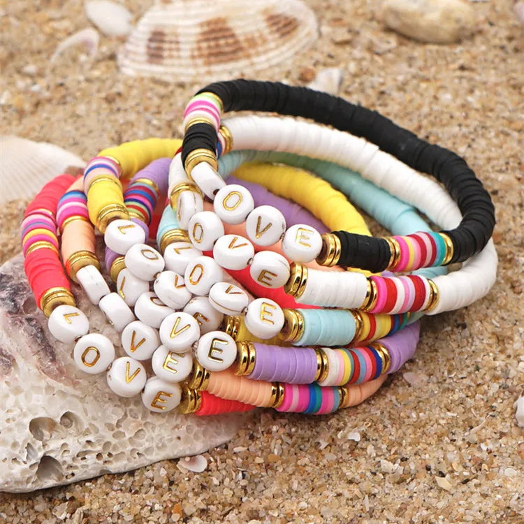 Wholesale Beaded Bracelets with Letters  Diy Letter Bead and Clay Tablet Bead Bracelet Women