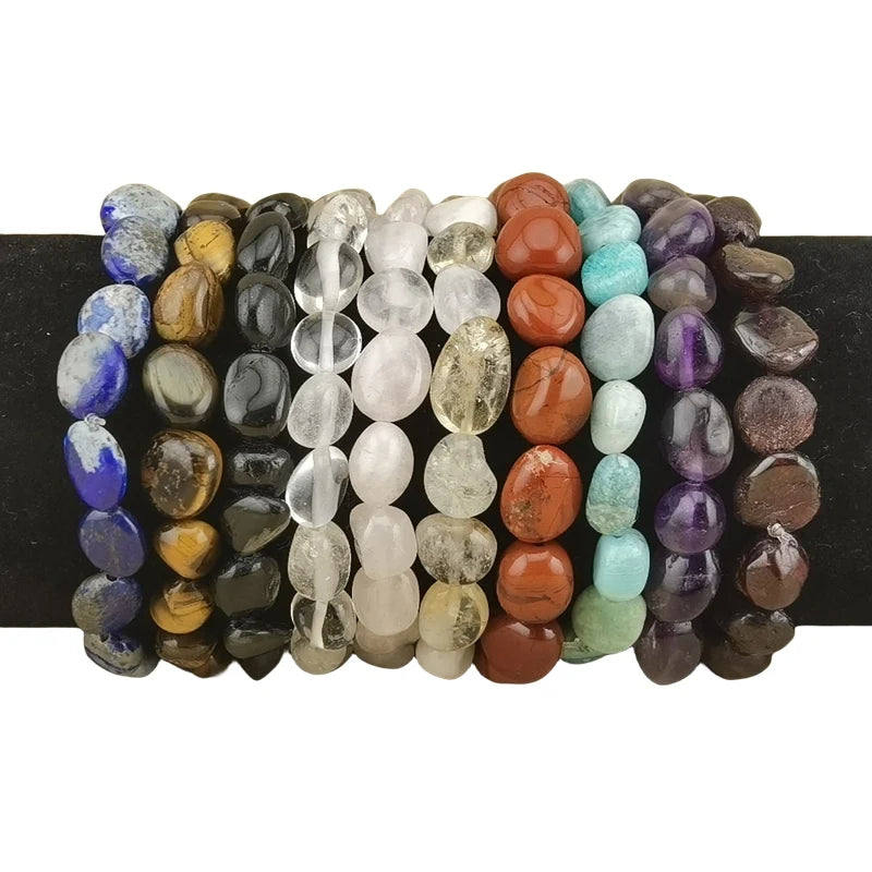 Fashion Irregular Tumble Natural Gemstone Infinity Stretch Bracelet for Women Men Party Gift Classic Bangle Stone Bead Jewelry