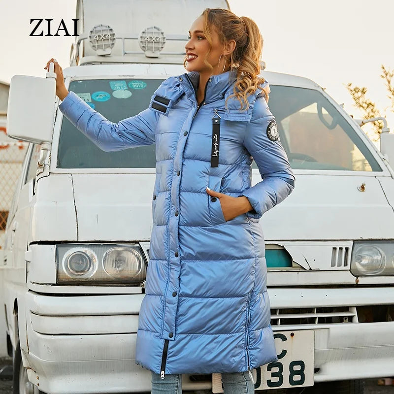 Factory Directsale Hooded Puffer Jacket Warm Long Bubble Cotton Ladies Long Quilted Winter Coats