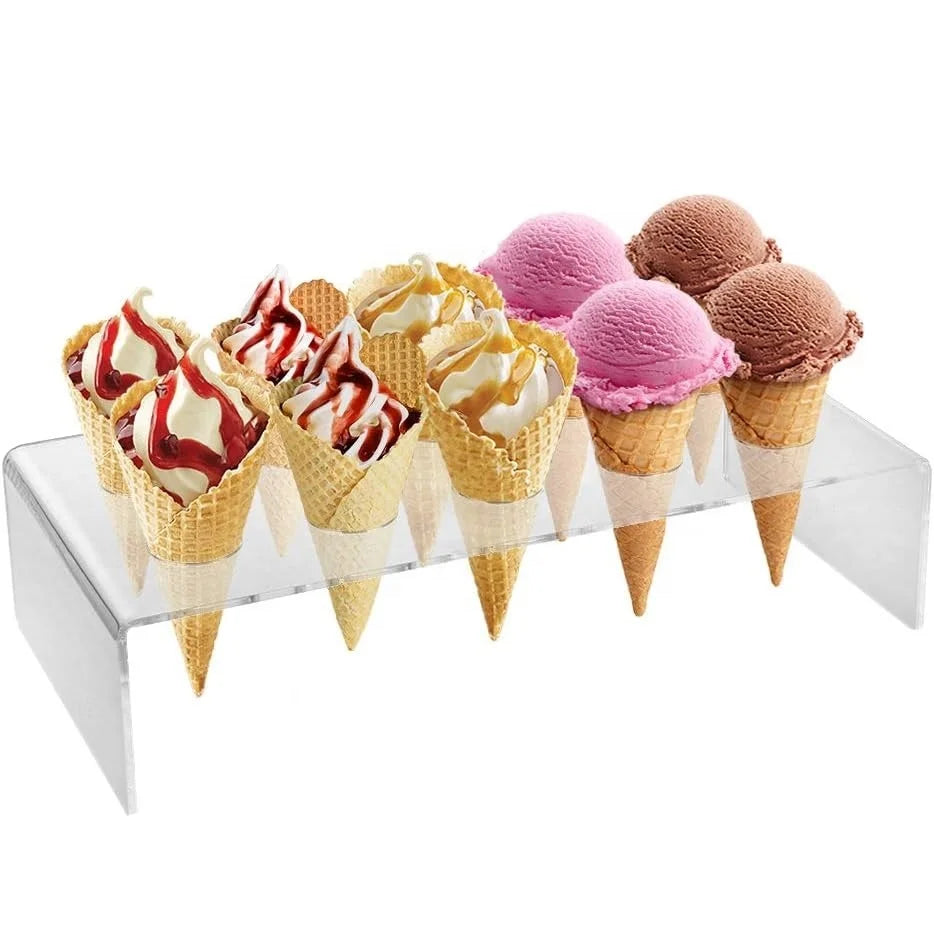 Clear Acrylic Ice Cream Cone Holder Stand 10 Holes to Display Snow Cones Sushi Hand Rolls Popcorn Candy French Fries Sweets