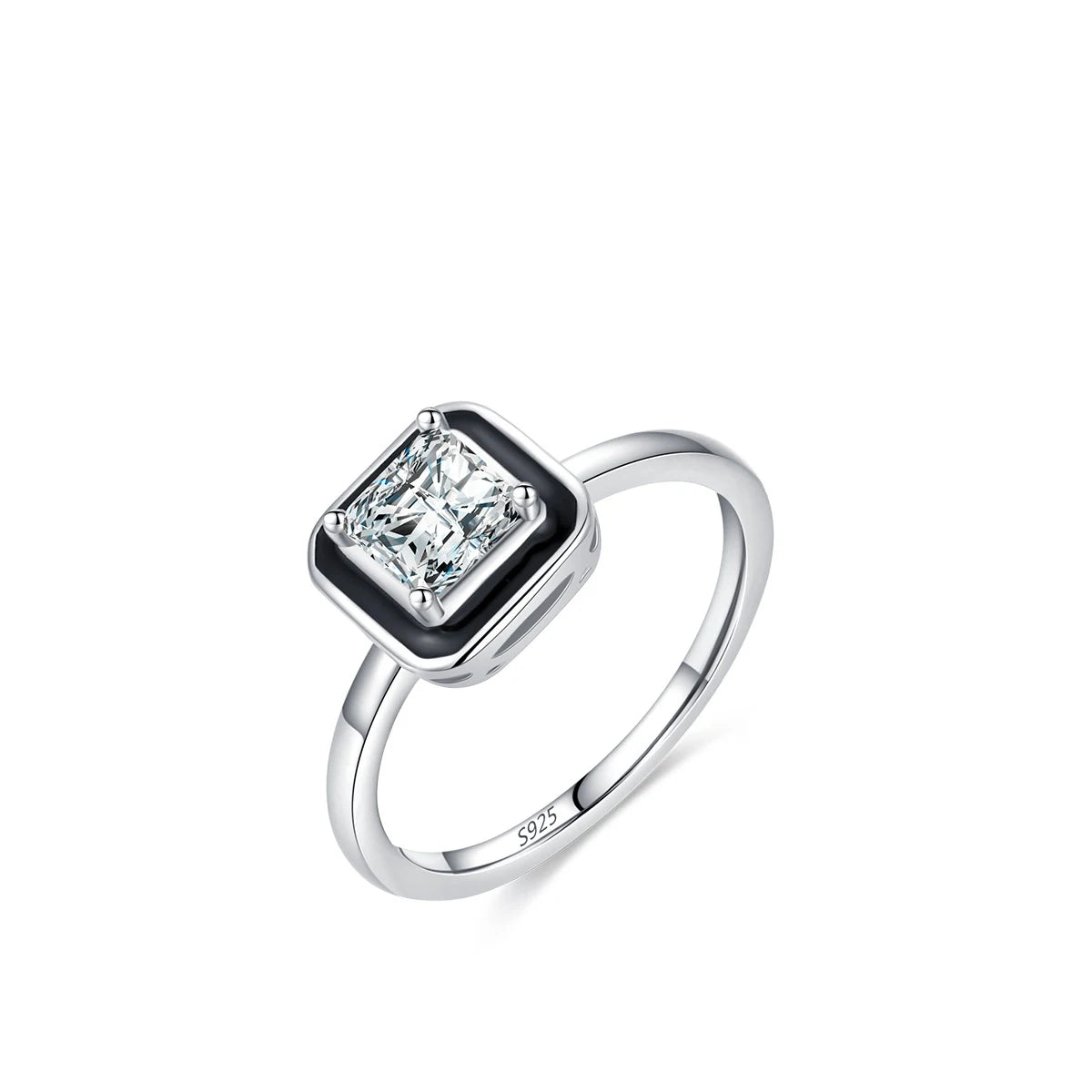 Hot Selling Fashion Engagement Jewelry Rings 925 Sterling Silver 5A Cubic Zircon square Enamel Ring