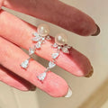 Anti Allergy Design Platinum Plated AAAA Crystal Flower Tassel Earrings 8-9mm Natural White Freshwater Pearl Long Earrings