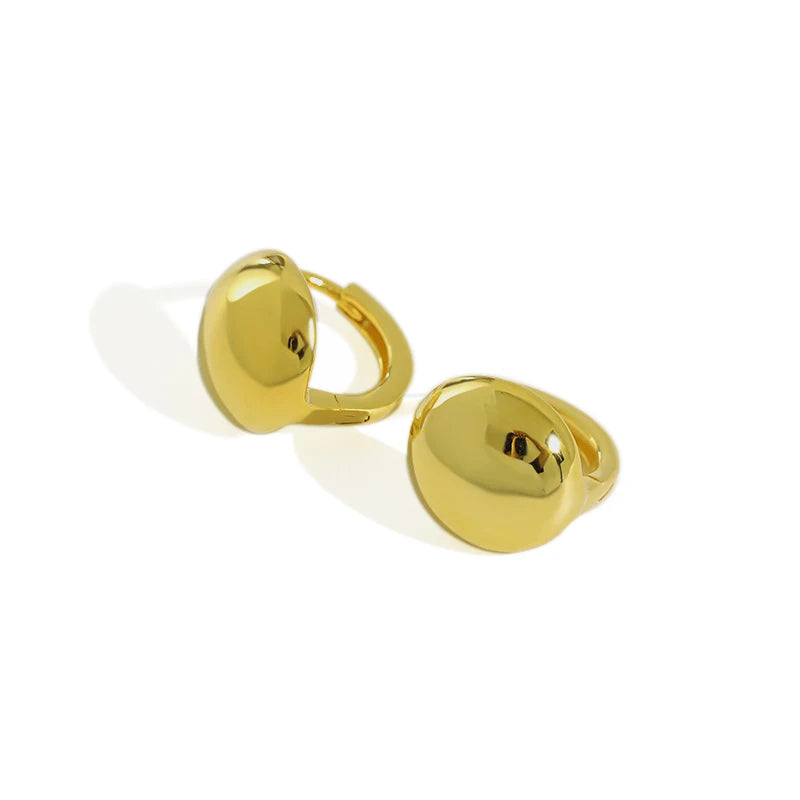 WMEA526 Gold Simple Bead Hoop Huggie Earring S925 Sterling Silver High Polished Half Ball Fine Hoop Earrings