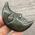 HUIYING Hand Carved Natural Silver Obsidian Sun And Moon Face Sheen Silver Obsidian Crystal Carving Sun Moon Face Craft For Decor