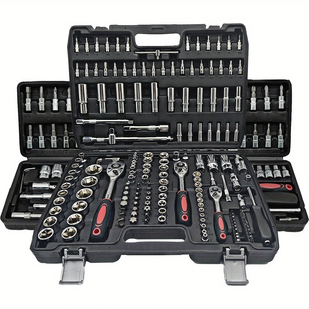 172pcs Auto Repair Mechanic Tool Kit Home Mechanic Tool Kit Car Bike Repair 1/2" 1/4\" 3/8\" Drive Depth Standard Socket Tool