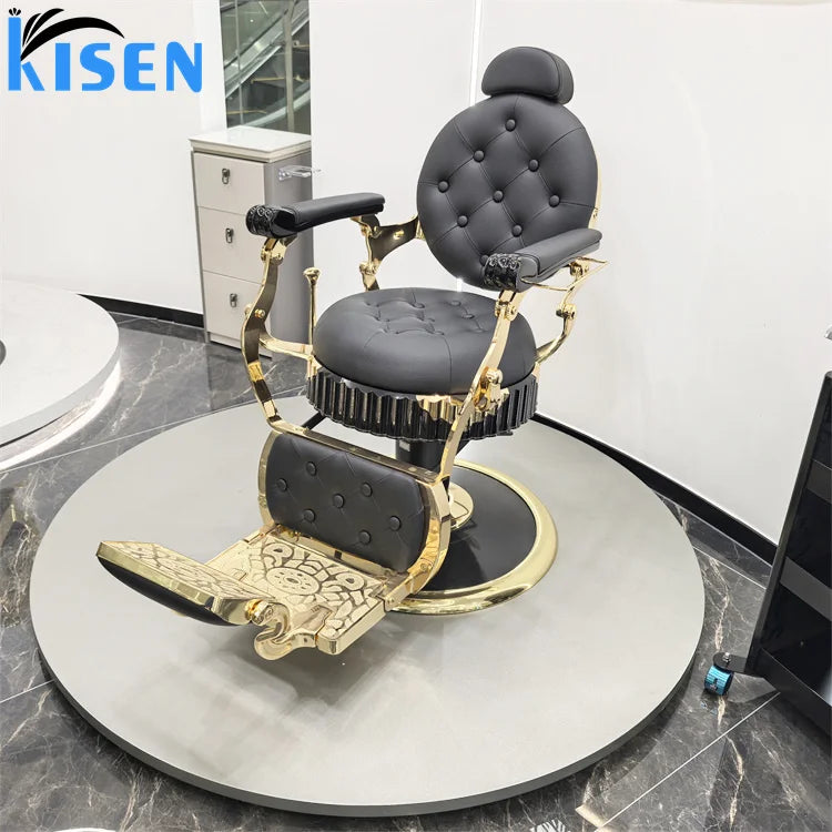 Wholesale Factory Price Barbershop Hairdressing Styling Chair Heavy Duty Reclining Rotation Round Base Barber Chair for Men
