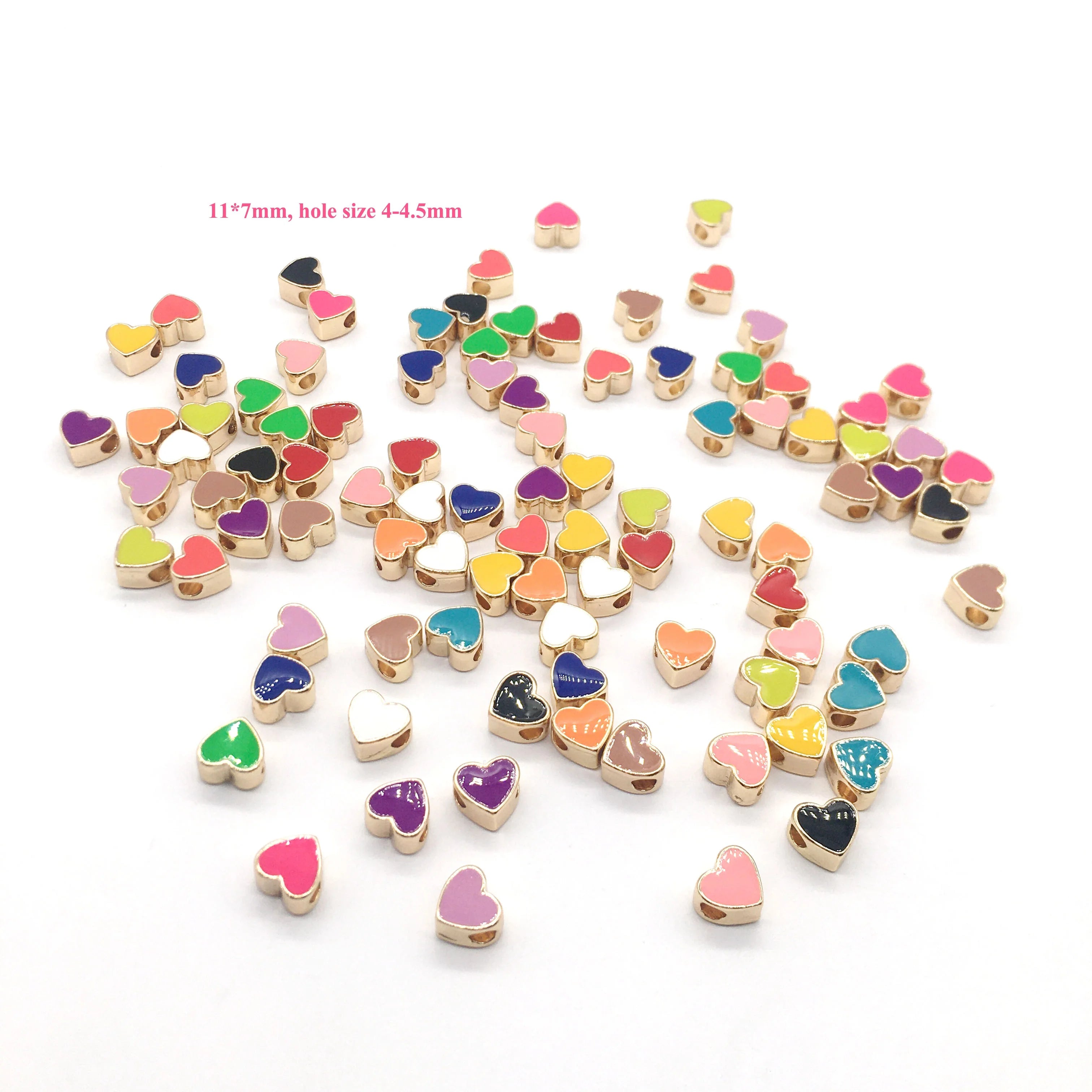 4mm Big Hole Spacer Flower Butterfly Heart Enamel Bead Charms Gold Plated Metal Alloy for Elastic Hair Band Bracelet Making Cute