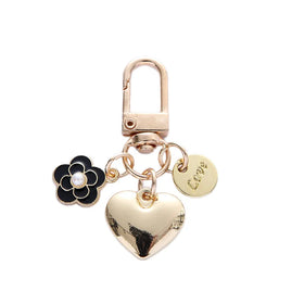 Metal Keychain Cute Camellia and Heart Pendant Keyrings for Car Key Bag Charm
