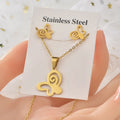9 Style Fashion Butterfly Elephant Swan Dolphin Turtle Pendant Stainless Steel Necklace and Earring Set for Women Jewelry