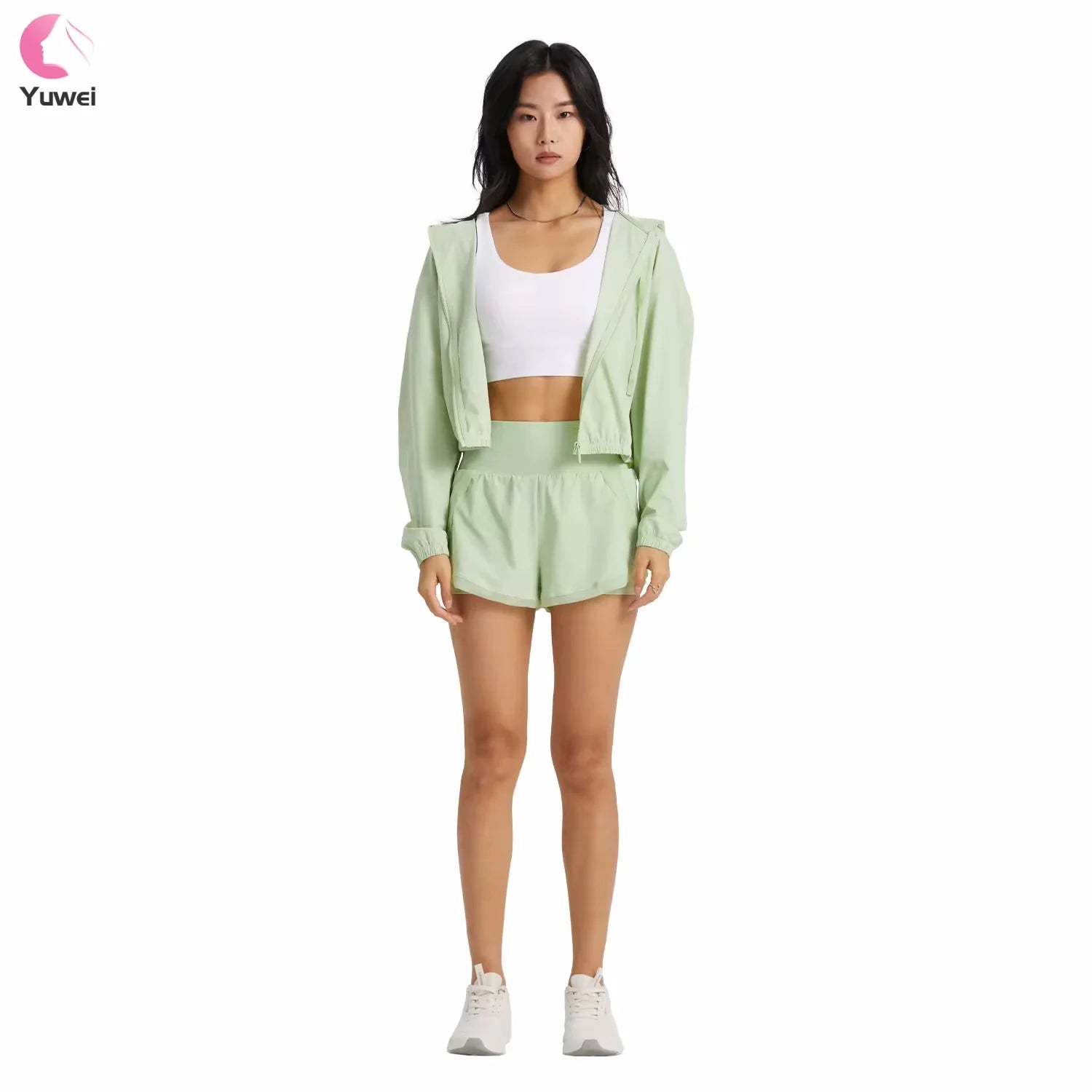 Women's UPF 50+ UV Sun Protection Solid Breathable Long Sleeve Athletic Outdoor Jacket & 2-Piece Shorts Set