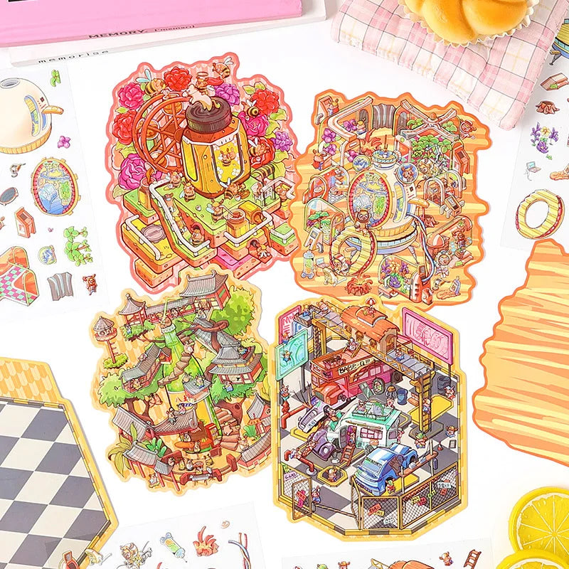 Fun Fair Series 3D Stereoscopic Miniature Scene Decorative Stickers 3 Per Pack