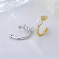 Minimalist Single Shell Pearl Clip on Stud Ear Jewelry Psj Brass Rhodium 18k Gold Plated Cuff Earrings for Women Girls