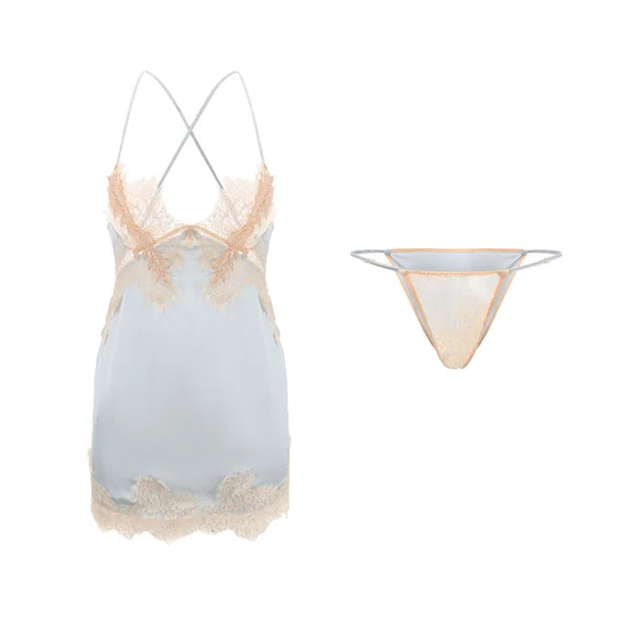 European American Style Sexy Lace Suspender Nightdress Lingerie Set Factory Direct Woven Fabric Embroidered Stitching Underwear
