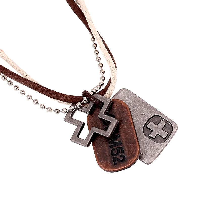 European and American Fashion Men's Jewelry Metal Pendants String Cross Alloy Engrave Pendant Necklace for Men Vintage Necklace