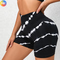 Women's Wavy Tie Dye Seamless High Waist Workout Shorts - Unique Striped Tie Dye Peach Butt Lift TikTok Popular Yoga Shorts