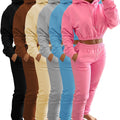 2023 Fleece Long Sleeves Crop Hoodie and Sweat Pants Set Jogger Tracksuit Set Two Pieces Sports Street Outfit Suit Training Wear