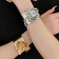 2025 New Arrival  Metal Rose Bundle Open Bracelet Arm Ring Handmade for Women Gold/Silver Rose Flower Cuff Bangle Bracelets