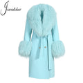 Wholesale Real Fur Collar Double Faced Slim Casual Luxury Double Breasted Long Women Winter Wool Button Breathable Trench