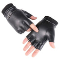 Long Keeper Men Half Finger Leather Gloves Winter Driving Fingerless Black Gloves With Knit Wrist
