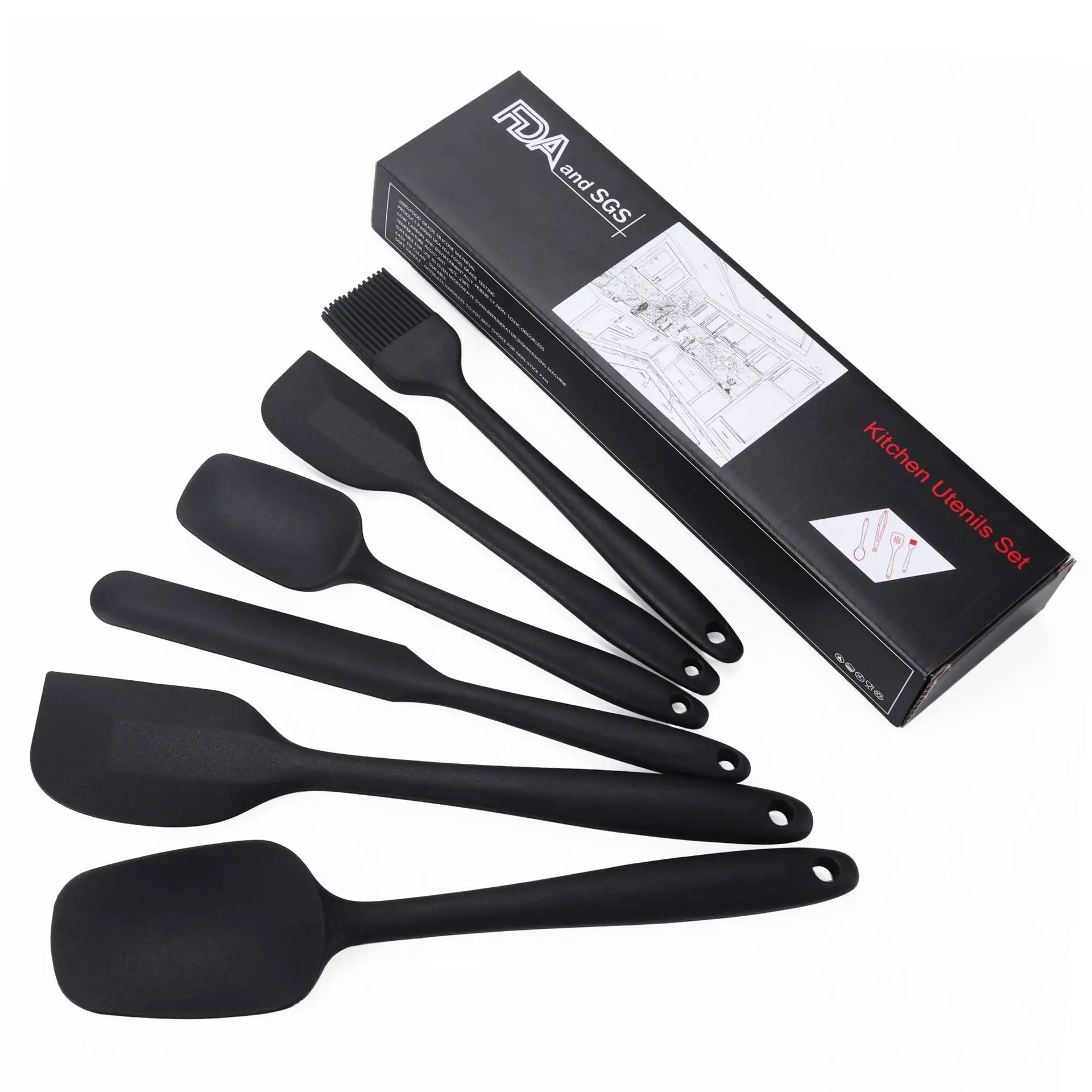 Food Grade Heat-Resistant Non-Stick Silicone 6-Piece Baking Utensil Set Red/Black