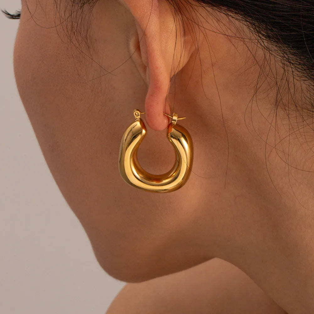 New Style Dainty 18K Gold Plated Stainless Steel Jewelry Waterproof Simple Bamboo Hoop Earrings for Women