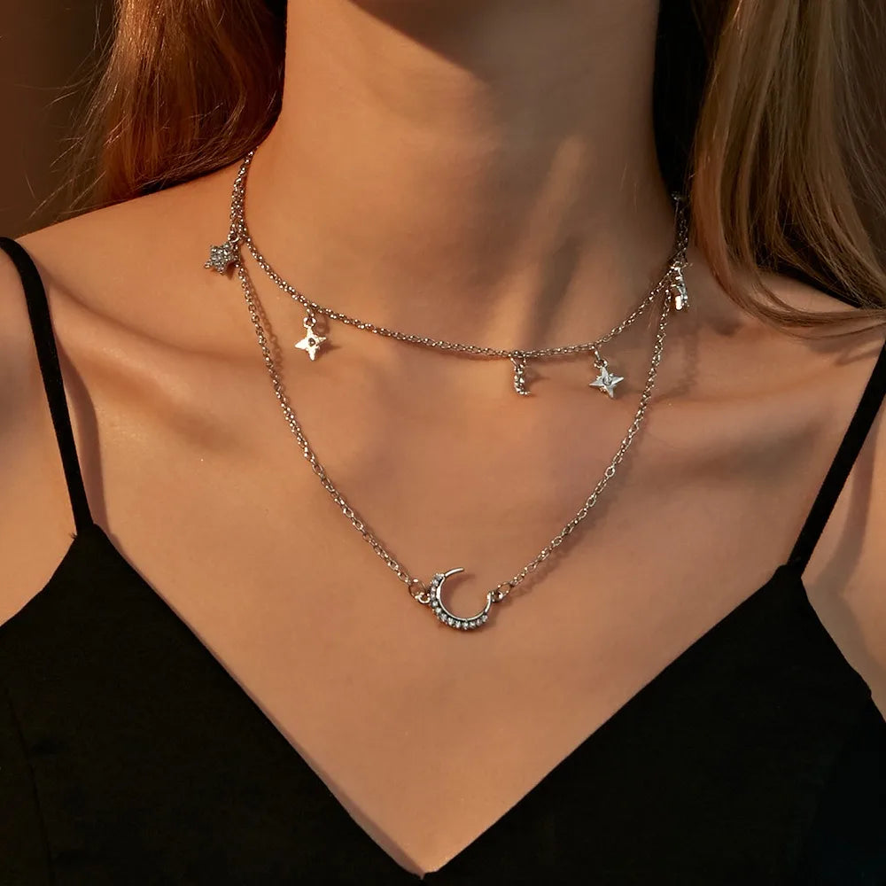 Gold Pendant Necklace Gold Plated Moon Star Pendant Necklace Simple Necklaces Everyday Jewelry for Women