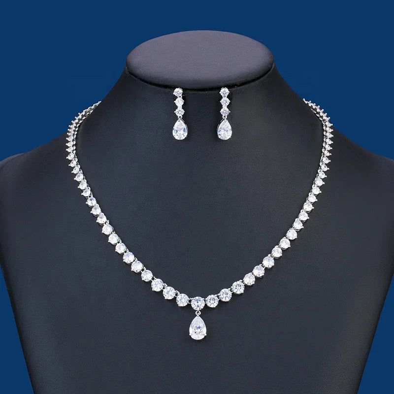Wholesale Luxury Women's Bridal Copper Jewelry Set Zircon Earrings Necklace for Parties Engagements Weddings-Perfect Gift Set