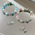 Fashion Elastic Colorful Beads Bracelet Lava Turquoise Crystal Gemstone Beads Elegant Butterfly Pendant Bangles Wedding Gift